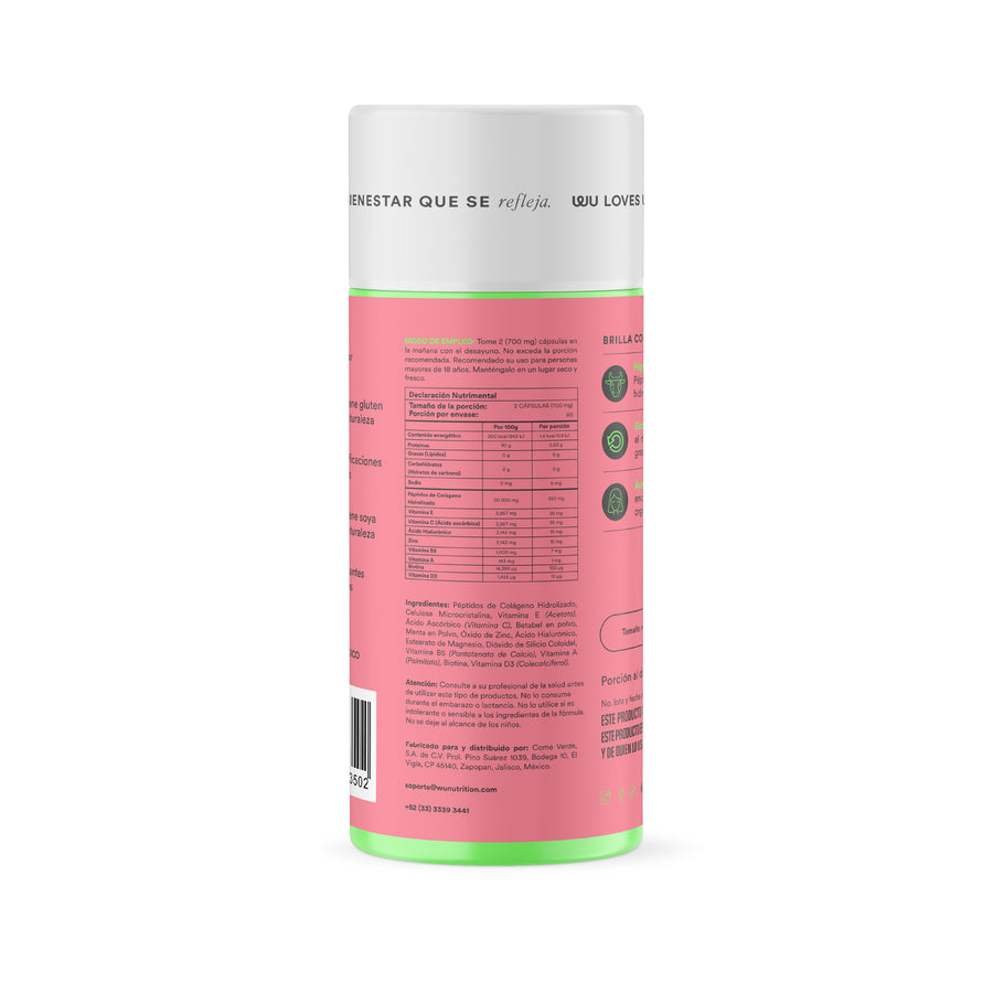 BRILLA – Colágeno Hidrolizado 350mg con Ácido Hialurónico, Biotina y Vitaminas