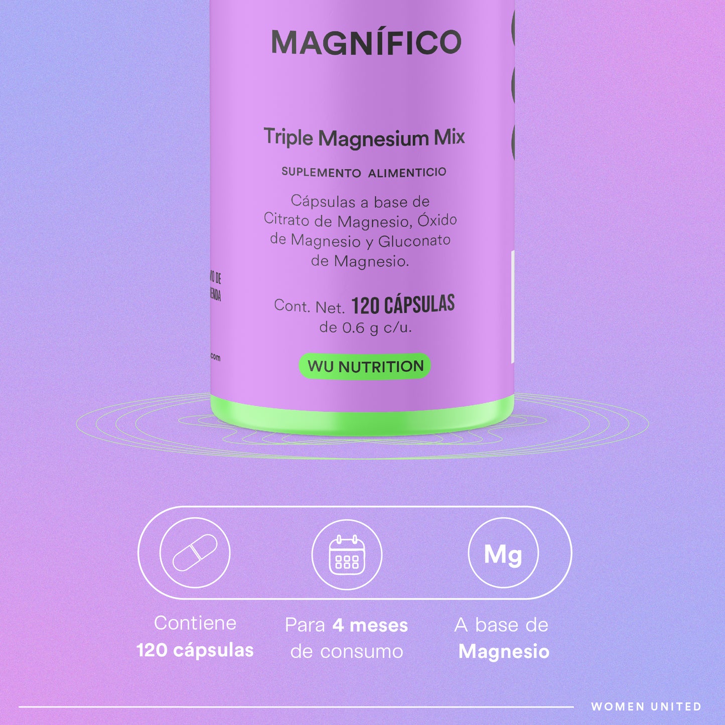 MAGNÍFICO - Mistura Tripla de Magnésio • Citrato, Óxido e Gluconato de Magnésio | 120 cápsulas