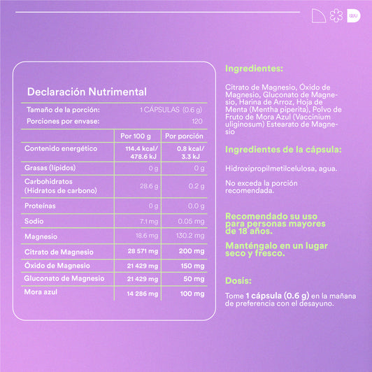 MAGNÍFICO - Mistura Tripla de Magnésio • Citrato, Óxido e Gluconato de Magnésio | 120 cápsulas