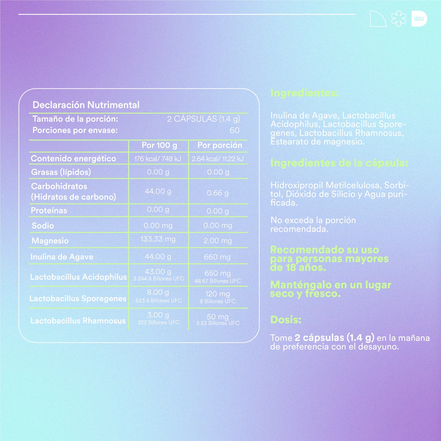 PROBIOTICS 60 BILLION - Probiotics + Prebiotics • 3 Strains • Lactobacilli • Agave Inulin | 120 capsules