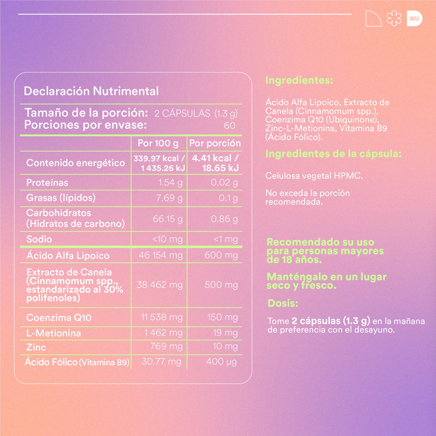 ALAS - Ácido Alfa Lipoico • Extracto de Canela • Coenzima Q10 | 120 cápsulas