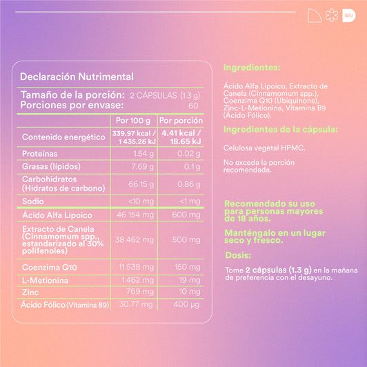 ALAS - Ácido Alfa Lipoico • Extracto de Canela • Coenzima Q10 | 120 cápsulas