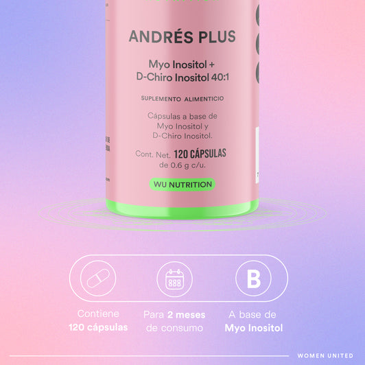 ANDRÉS+ – Myo Inositol 1200mg con D-Chiro 40:1 para SOP y Ciclo Menstrual