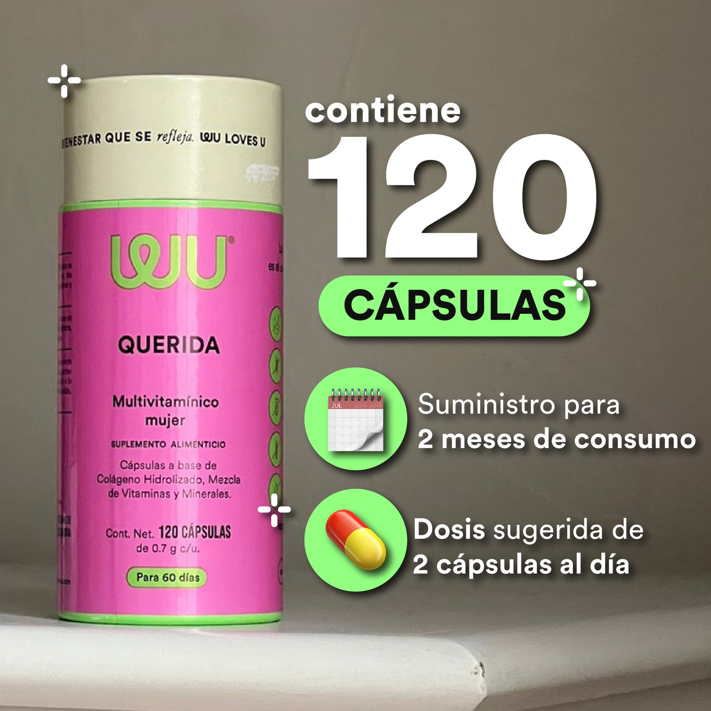 QUERIDA - Women's Multivitamin • Folic Acid • Biotin • Collagen • Vitamins AB and D | 120 capsules 