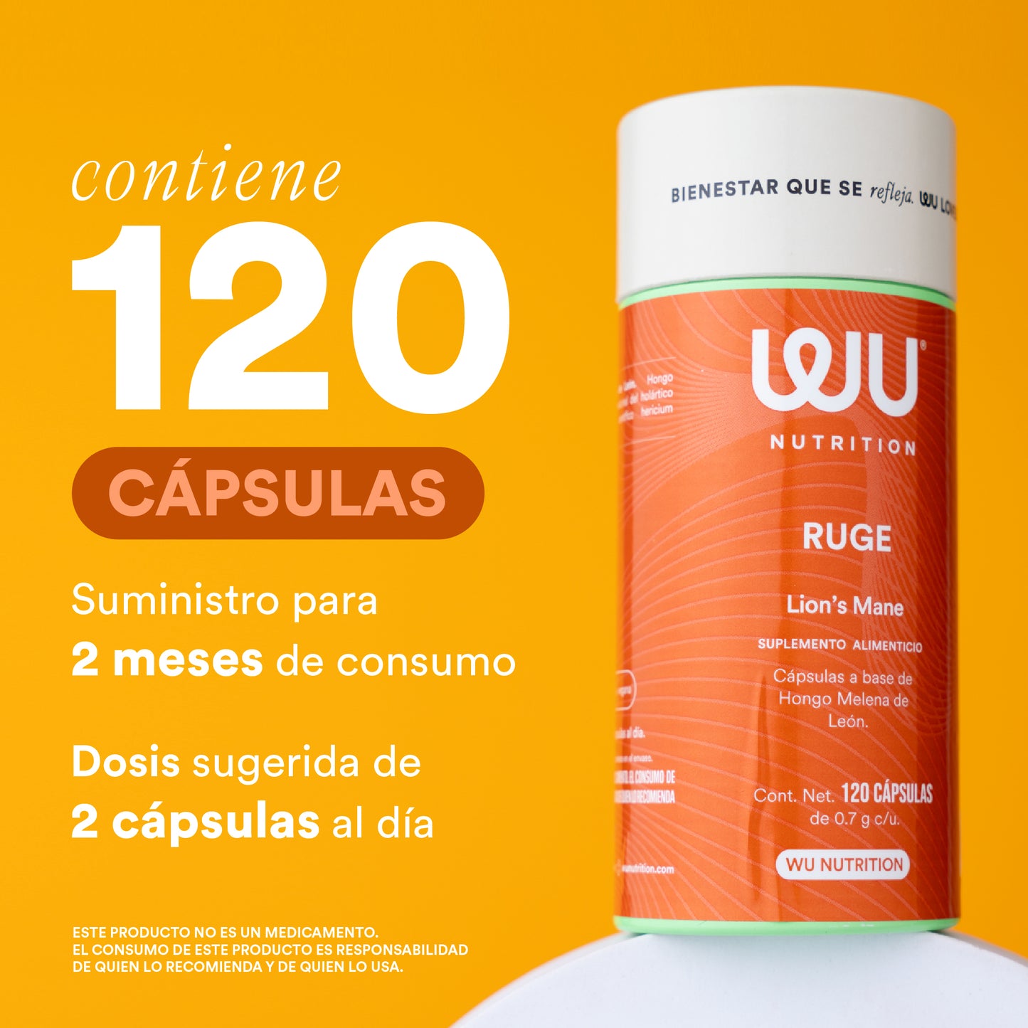 RUGE - Cogumelo Juba de Leão | 120 cápsulas