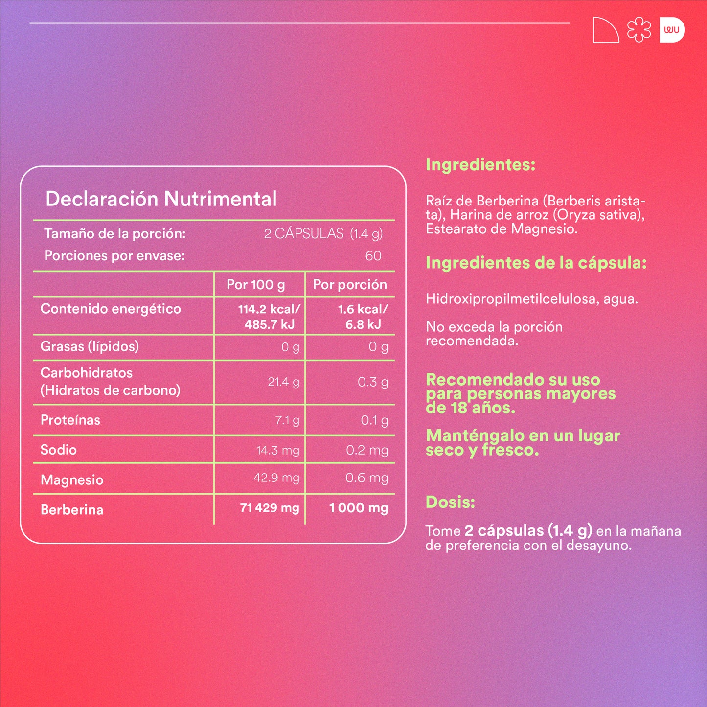 BERBERINA - HCL 700 mg | 120 cápsulas 
