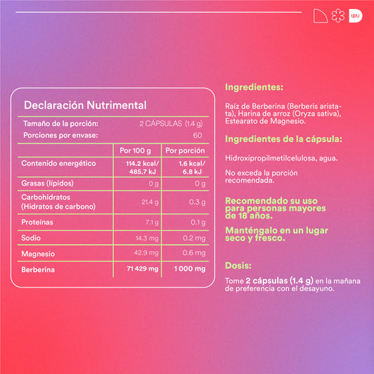 BERBERINA - HCL 700 mg | 120 cápsulas 