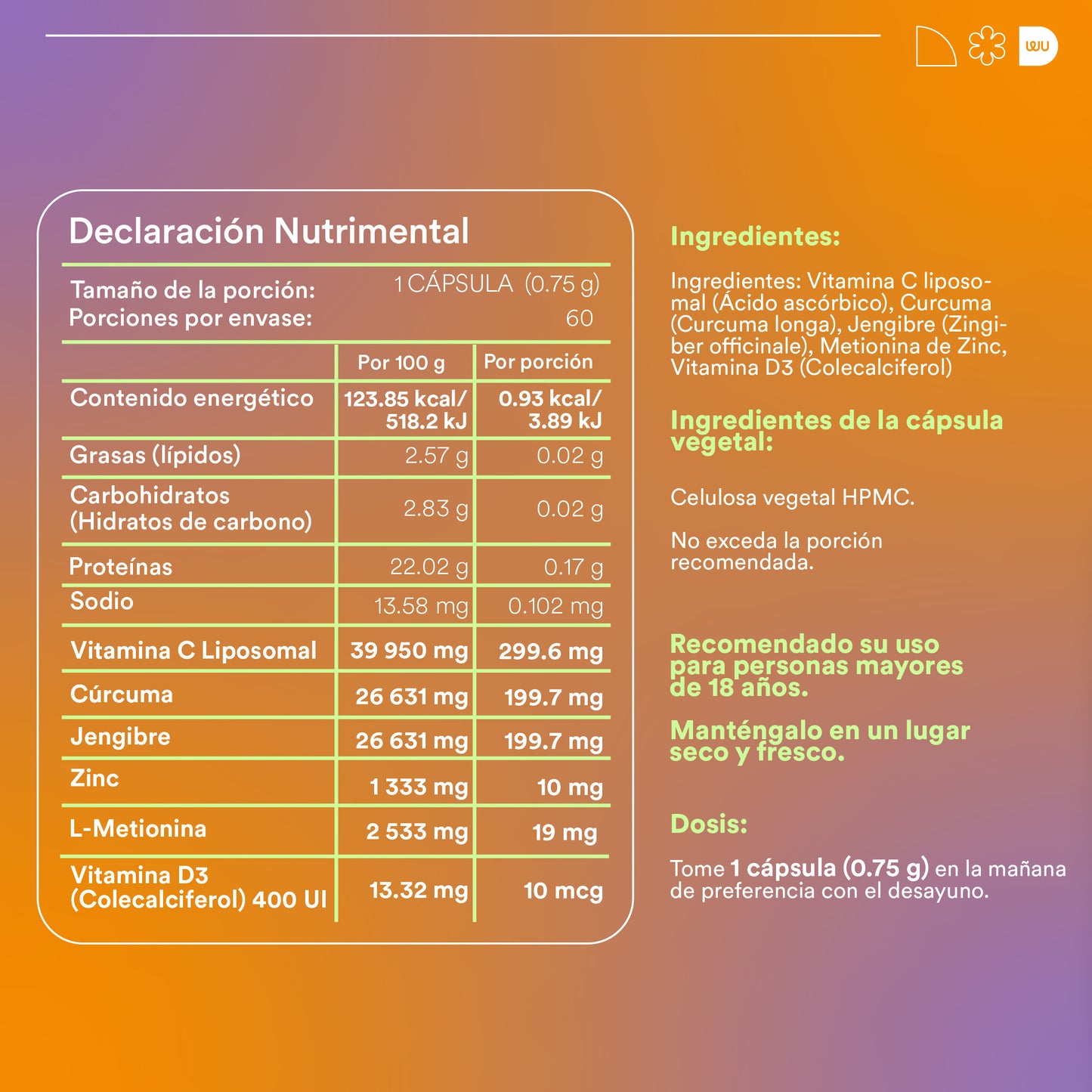 FOR-CE - Vitamina C Liposomal • Cúrcuma • Jengibre | 60 cápsulas