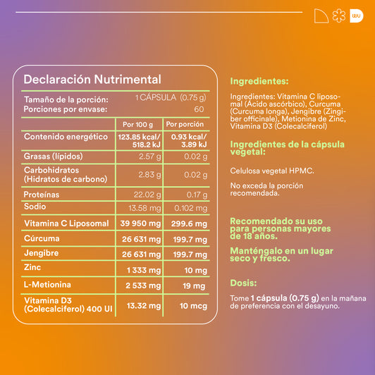 FOR-CE - Vitamina C Liposomal • Cúrcuma • Jengibre | 60 cápsulas