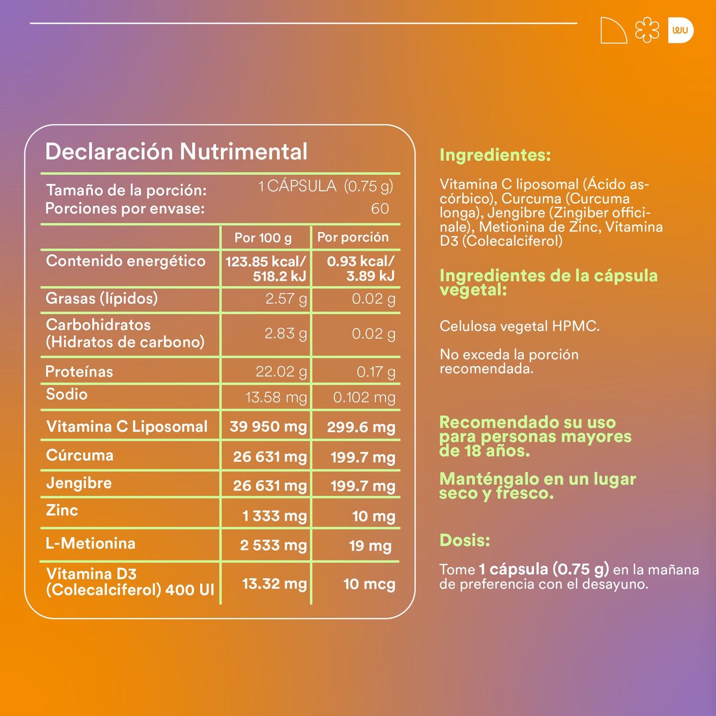 FOR-CE - Vitamina C Liposomal • Cúrcuma • Jengibre | 60 cápsulas