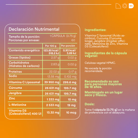 FOR-CE - Vitamina C Liposomal • Cúrcuma • Jengibre | 60 cápsulas