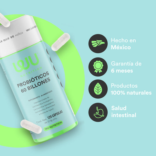PROBIÓTICOS 60 BILHÕES - Probióticos + Prebióticos • 3 Cepas • Lactobacilos • Inulina de Agave | 120 cápsulas