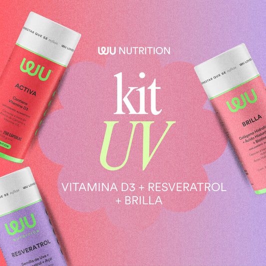 KIT UV (ACTIVA + RESVERATROL+BRILLA) - Vitamina D3 400 UI + Semilla de Uva + Resveratrol +Colágeno y Biotina | 490 cápsulas