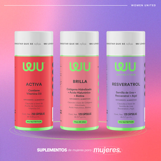 KIT UV (ACTIVA + RESVERATROL+BRILLA) - Vitamina D3 400 UI + Semilla de Uva + Resveratrol +Colágeno y Biotina | 490 cápsulas