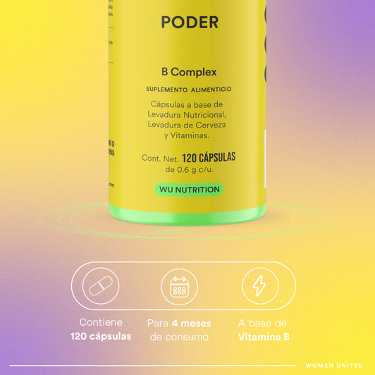 PODER – Complejo B para Energía Diaria | B1 B2 B3 B5 B6 B12, 120 cápsulas
