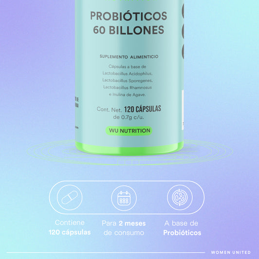 PROBIÓTICOS 60 BILLONES - Probióticos + Prebióticos • 3 Cepas • Lactobacilos • Inulina de Agave | 120 cápsulas
