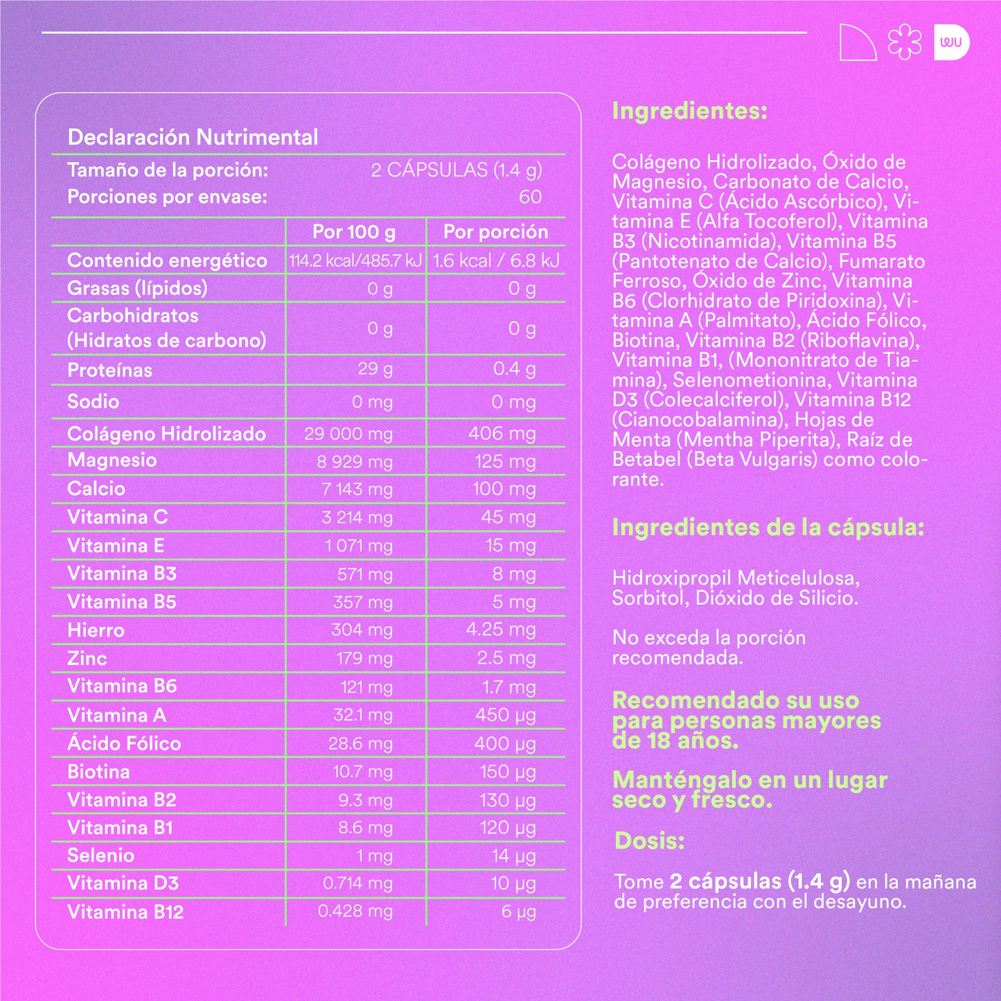 DEAR - Multivitamínico Feminino • Ácido Fólico • Biotina • Colágeno • Vitaminas AB e D | 120 cápsulas 