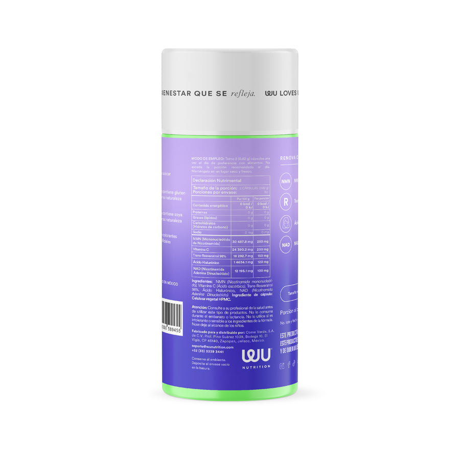 RENOVA – NMN 250mg con NAD y Trans-Resveratrol 98% para Energía y Bienestar Celular