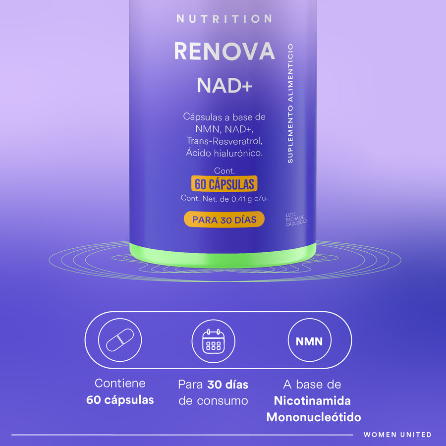RENOVA – NMN 250mg con NAD y Trans-Resveratrol 98% para Energía y Bienestar Celular