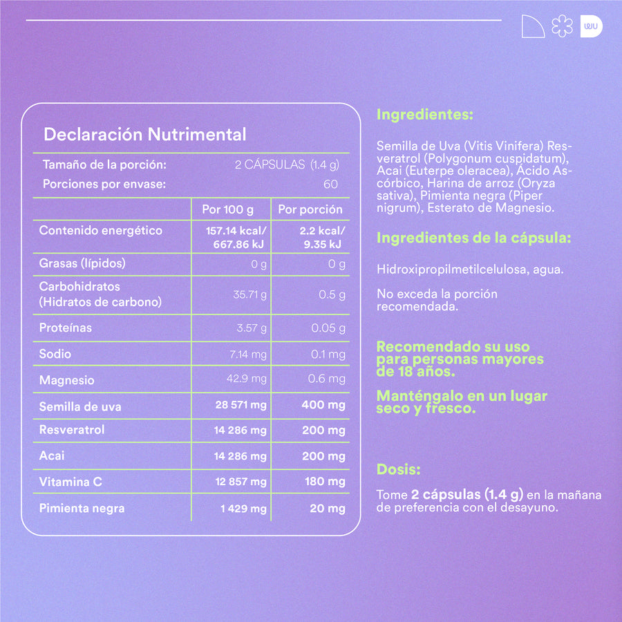 RESVERATROL – 200mg Resveratrol Trans con Semilla de Uva y Açaí Antioxidante