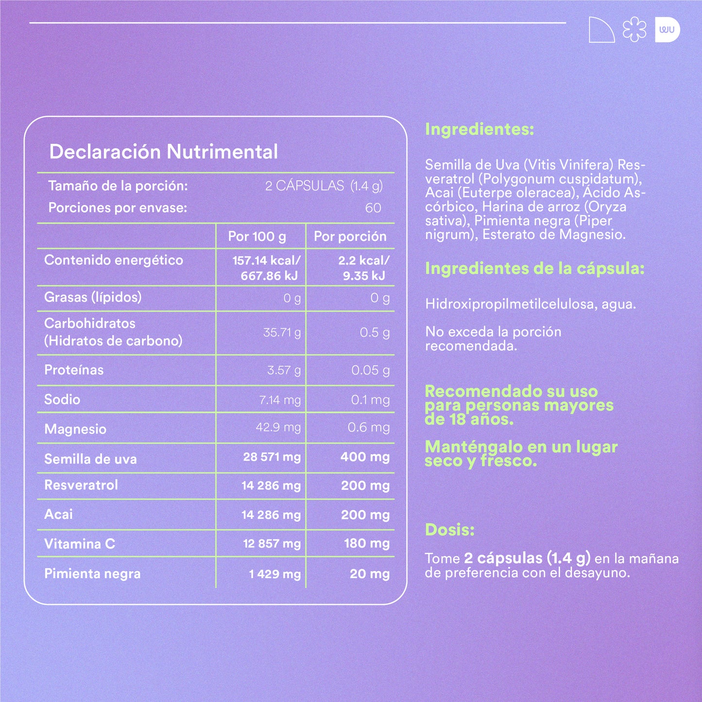 RESVERATROL - Semilla de Uva • Resveratrol • Açaí | 120 cápsulas