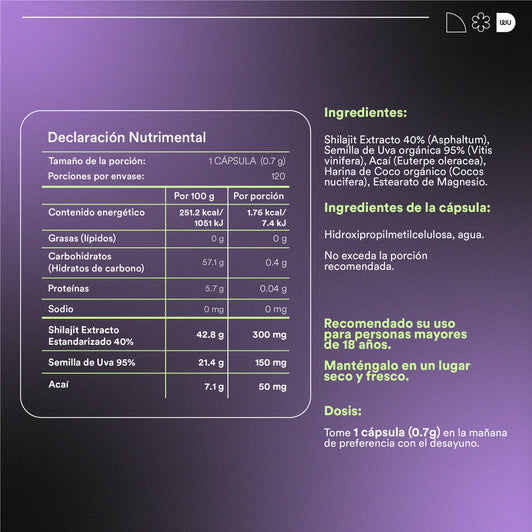 SHILAJIT - Ácido Fulvico + Antioxidantes + Resina del Himalaya | 120 cápsulas