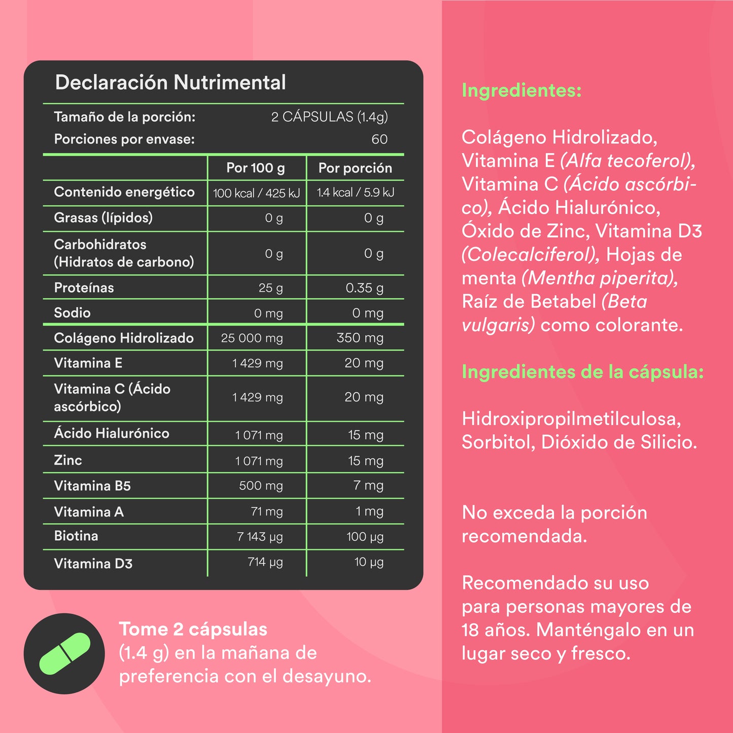 BRILLA - Colágeno Hidrolizado • Biotina • Ácido Hialurónico • Zinc • Vitaminas A B C D y E | 120 cápsulas