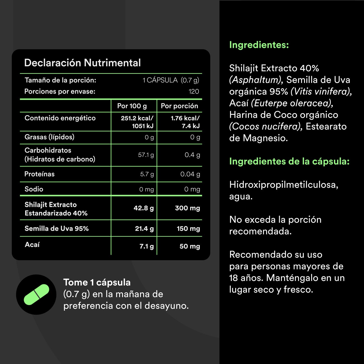 SHILAJIT - Ácido Fulvico + Antioxidantes + Resina del Himalaya | 120 cápsulas