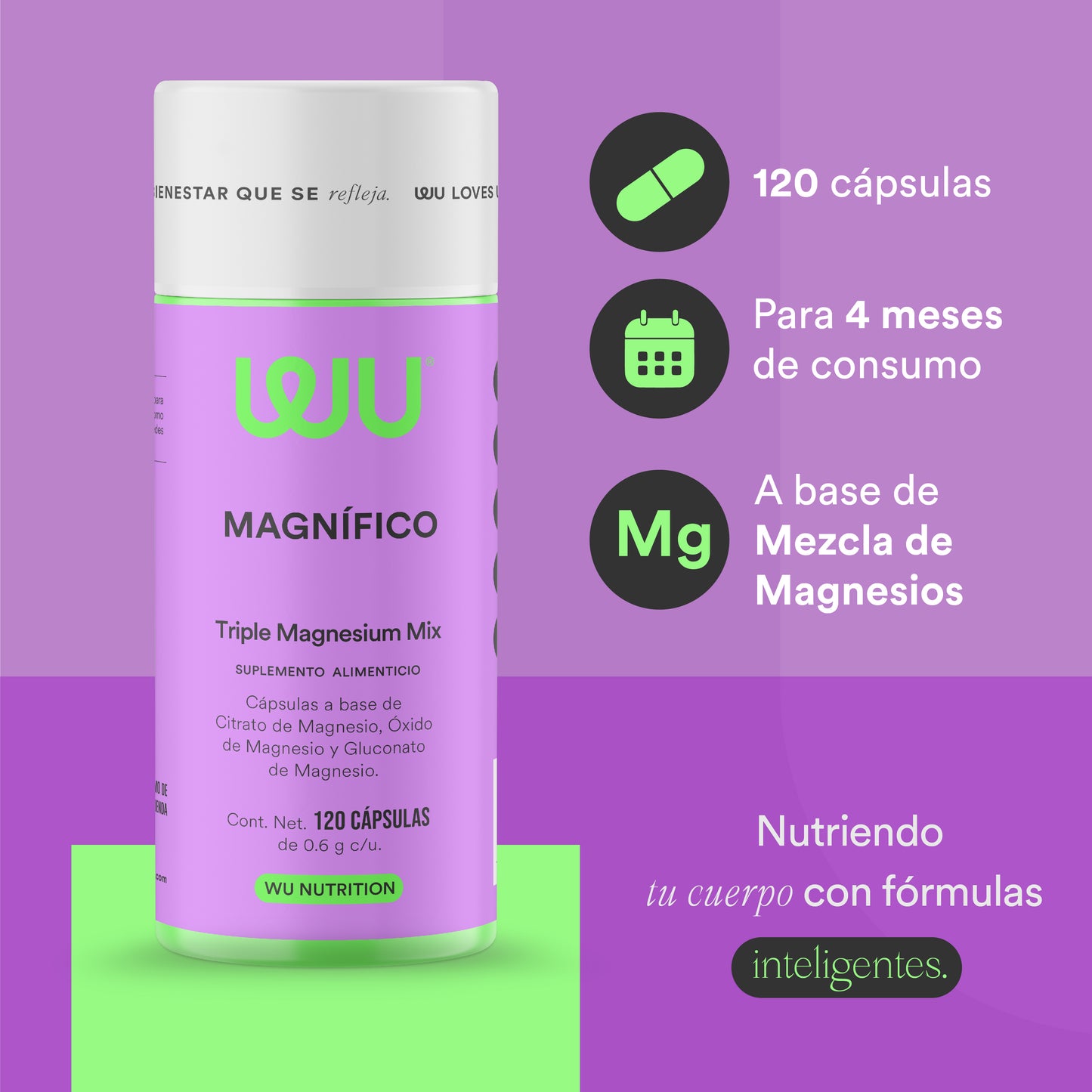 MAGNÍFICO - Triple Magnesium Mix • Citrato, Óxido y Gluconato de Magnesio | 120 cápsulas