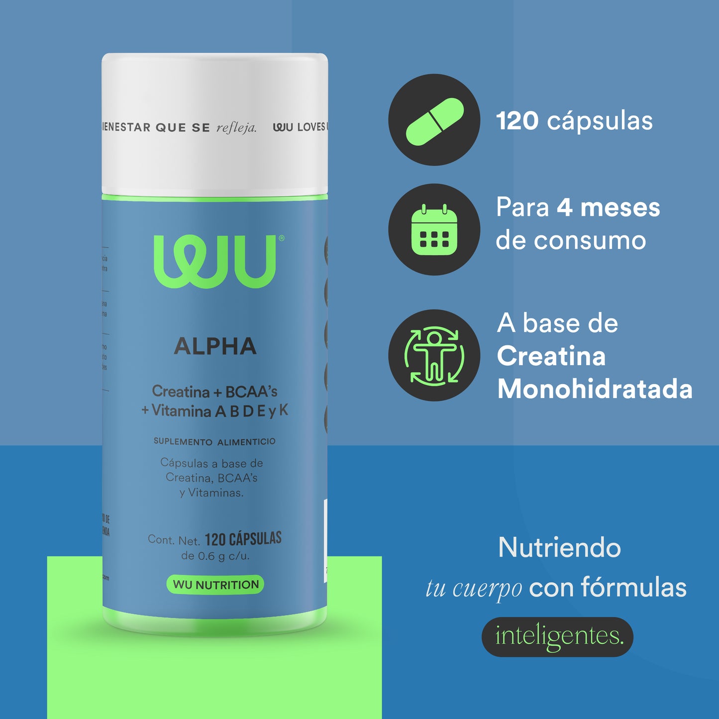 ALPHA - Multivitamínico • BCAA's • Creatina • Vitaminas ABCE e K | 120 cápsulas 