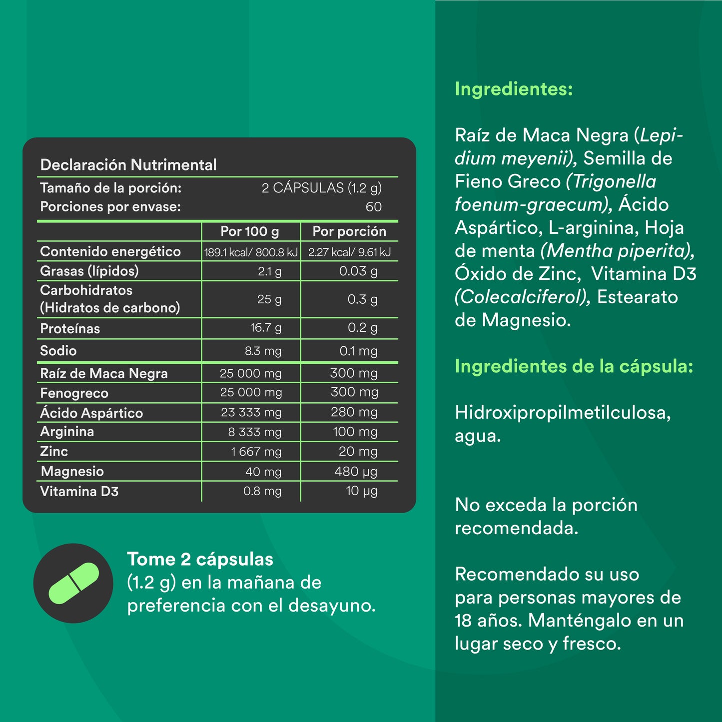 TESTO - Precursor de Testosterona • Maca • Fenogreco • Ácido Aspártico | 120 cápsulas