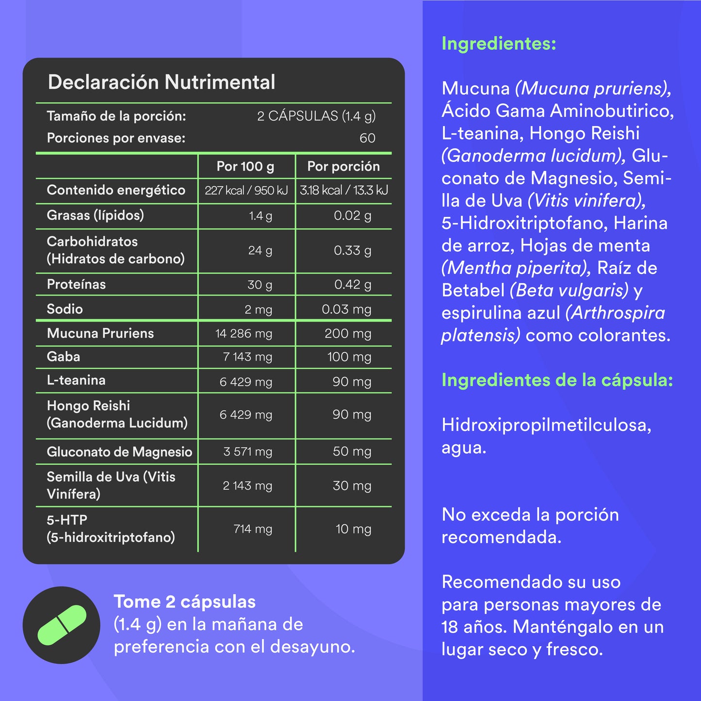 ZzzZzz - Sueño Reparador • Gaba • Magnesio • Hongo Reishi • 5-HTP • Manzanilla | 120 cápsulas