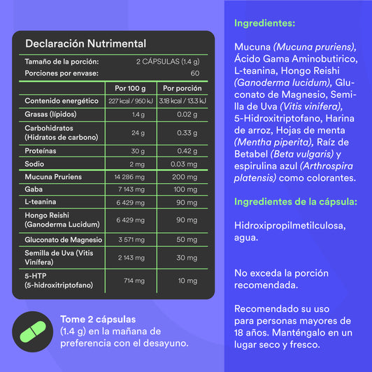ZzzZzz - Sono reparador • Gaba • Magnésio • Cogumelo Reishi • 5-HTP • Camomila | 120 cápsulas 