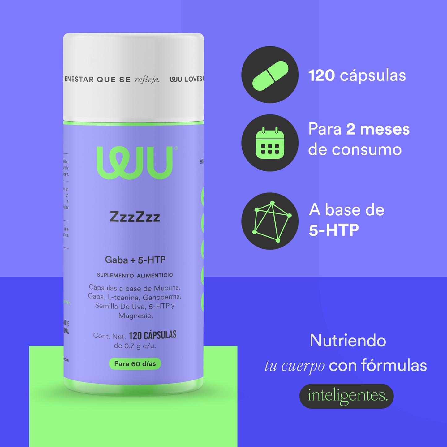 ZzzZzz - Sueño Reparador • Gaba • Magnesio • Hongo Reishi • 5-HTP • Manzanilla | 120 cápsulas