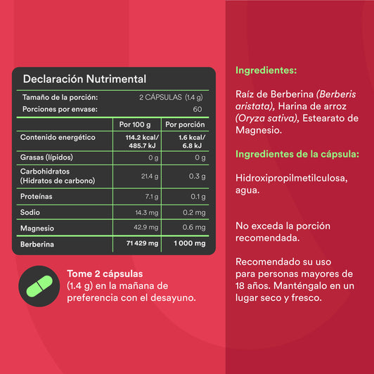 BERBERINA - HCL 700 mg | 120 cápsulas 