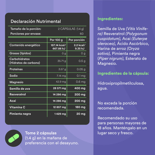 RESVERATROL - Semente de Uva • Resveratrol • Açaí | 120 cápsulas