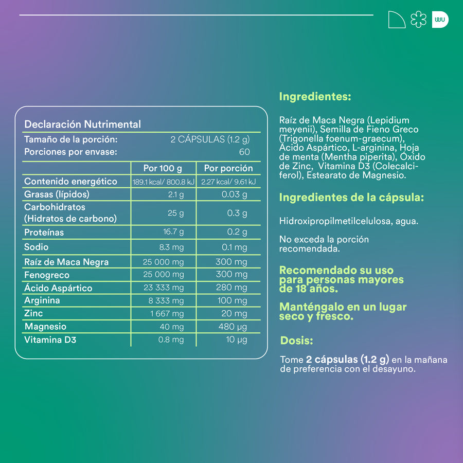 TESTO - Precursor de Testosterona • Maca • Feno-grego • Ácido Aspártico | 120 cápsulas 