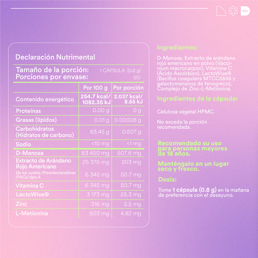 VIA - • D-Manosa • Arándano Rojo • Vitamina C | 120 cápsulas