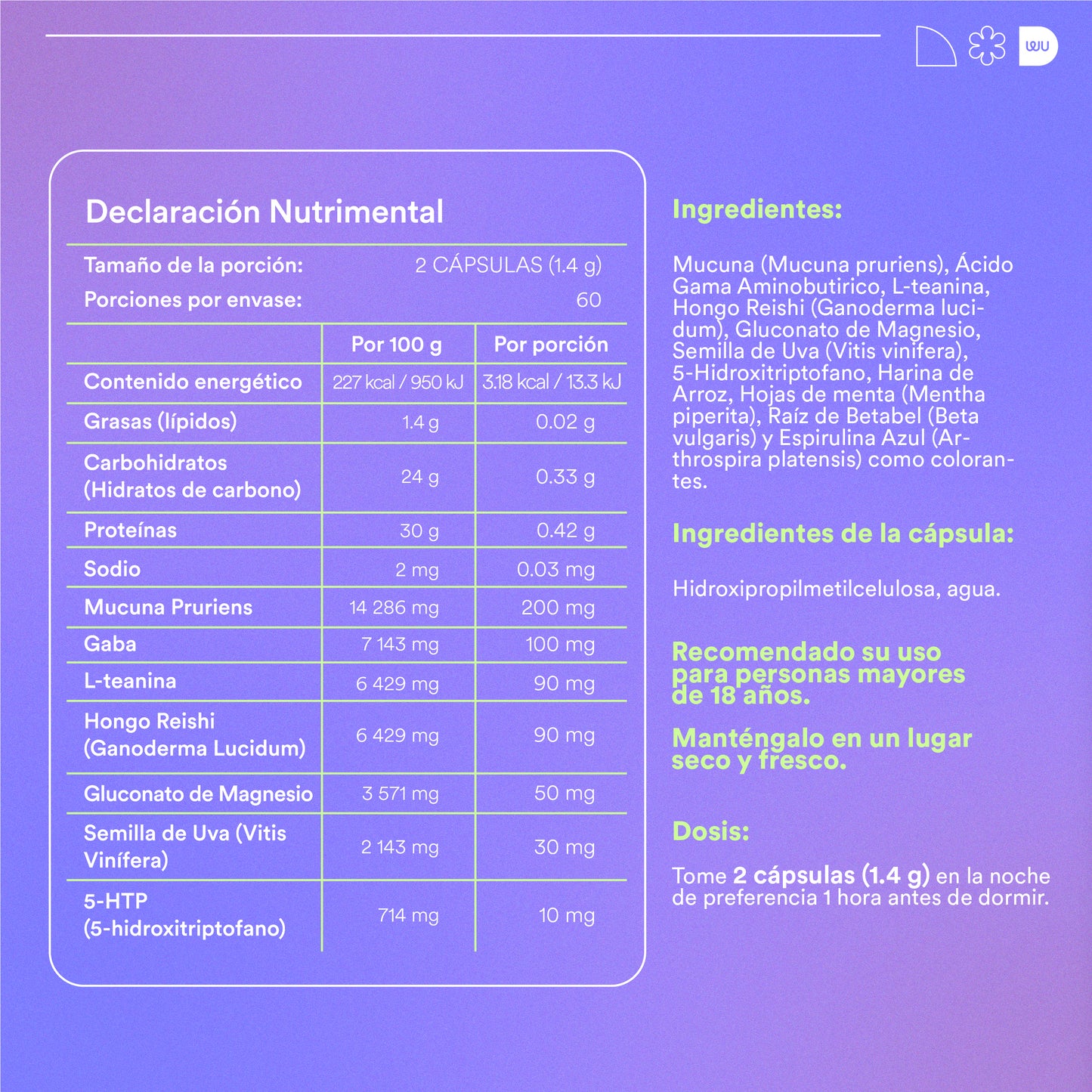 ZzzZzz - Sueño Reparador • GABA • Magnesio • Hongo Reishi • 5-HTP • Manzanilla | 120 cápsulas